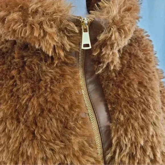 NWT Anthropologie Teddy Faux Fur Carmel Brown Cozy Full Zip Jacket Size XS - Picture 5 of 5